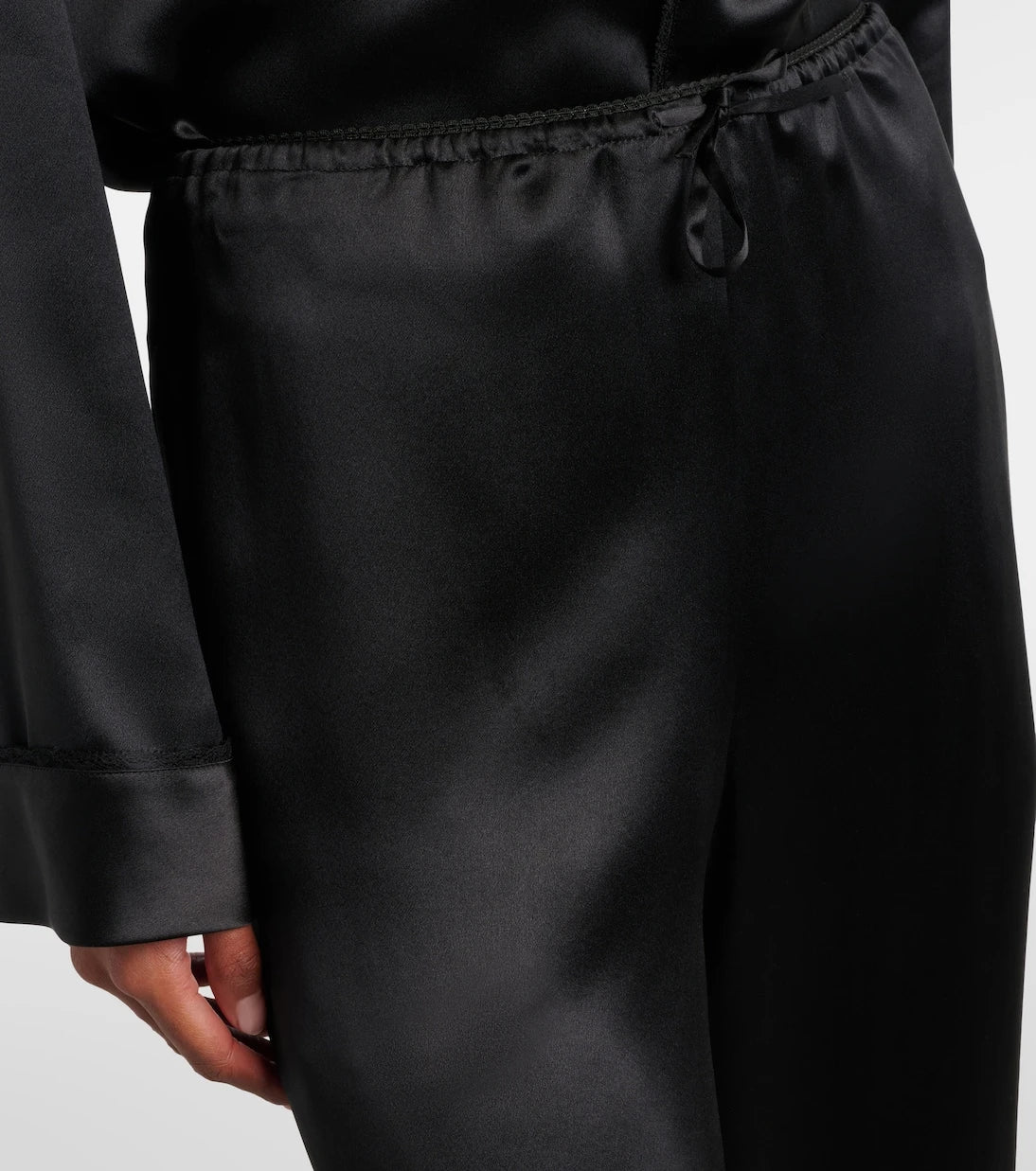Saint Laurent - Lace-trimmed silk satin wide-leg pants
