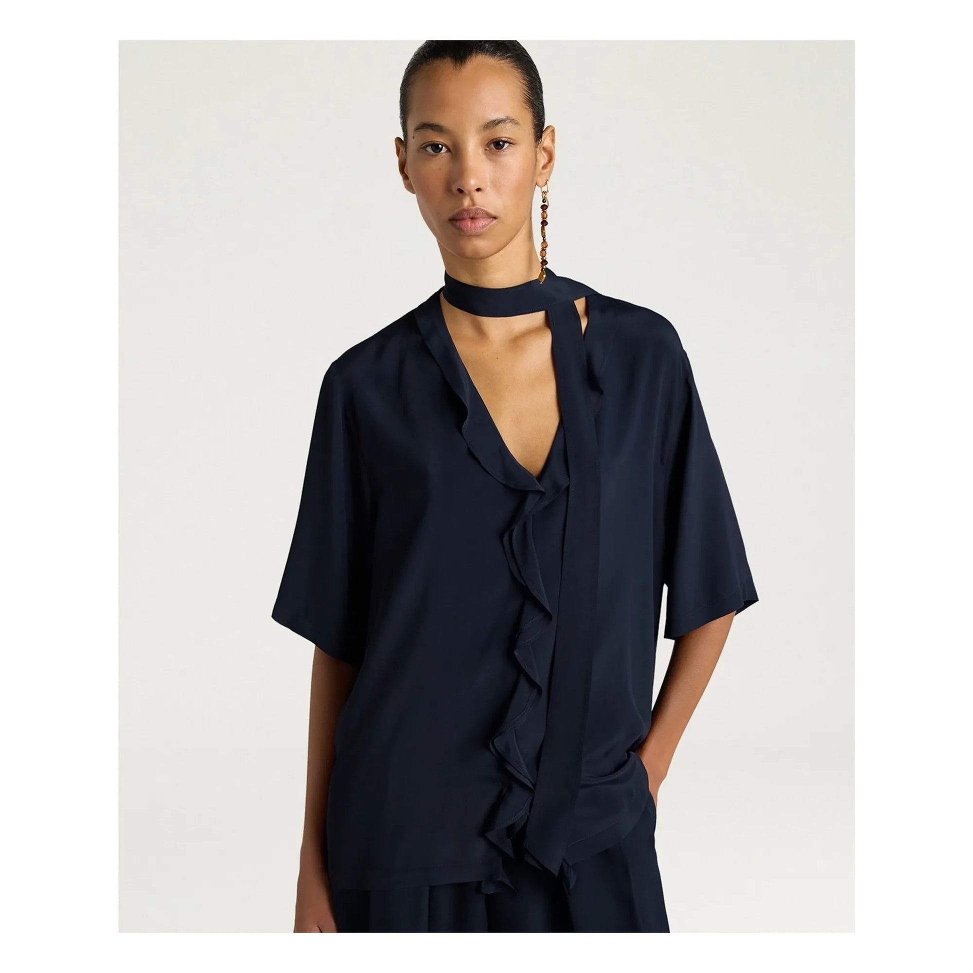 Momoni - Salvia short-sleeve blouse | Navy blue