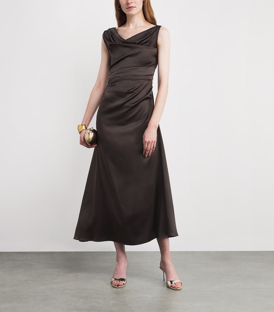 STAUD Brown Silk-Blend Phare Midi Dress