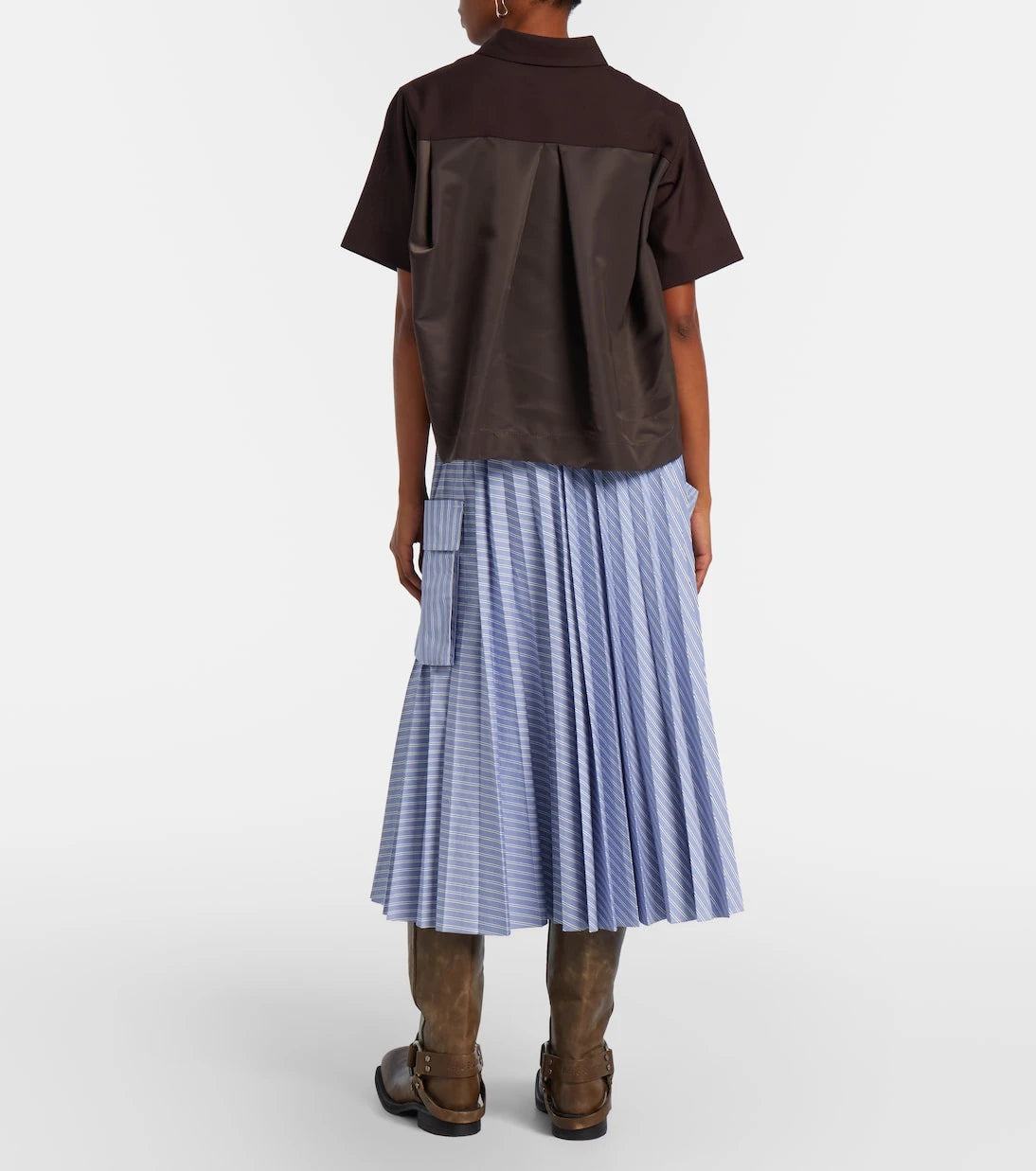 Sacai - Striped cotton-blend midi skirt