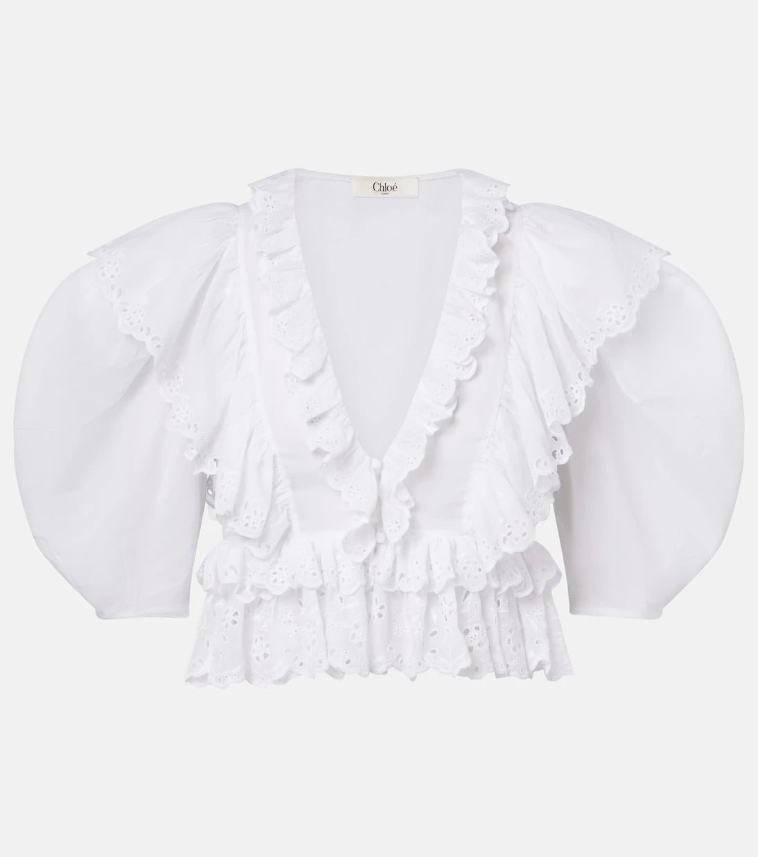 Chloé - Embroidered ruffled cotton top