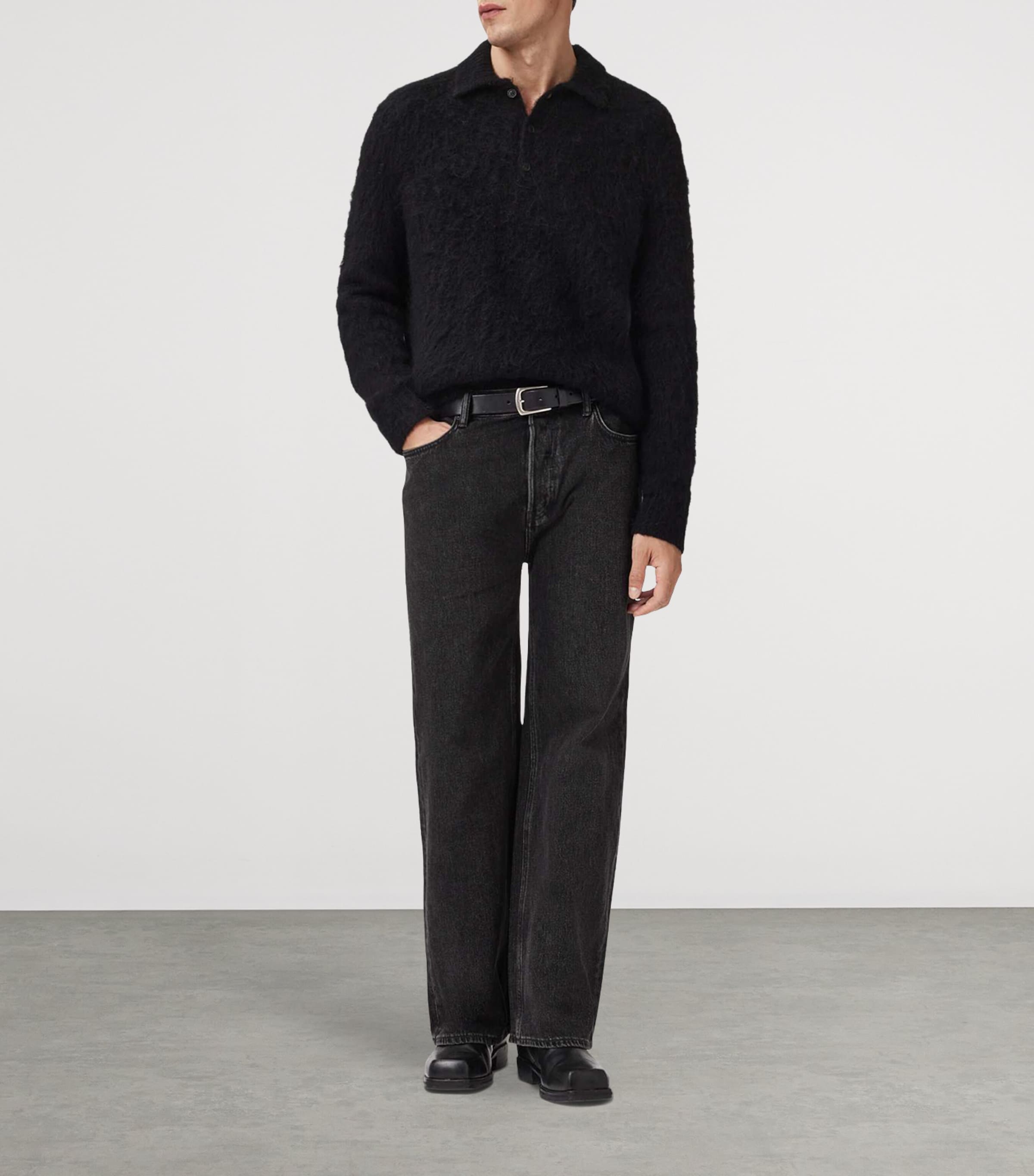 AllSaints Black Brushed Sonny Polo Sweater
