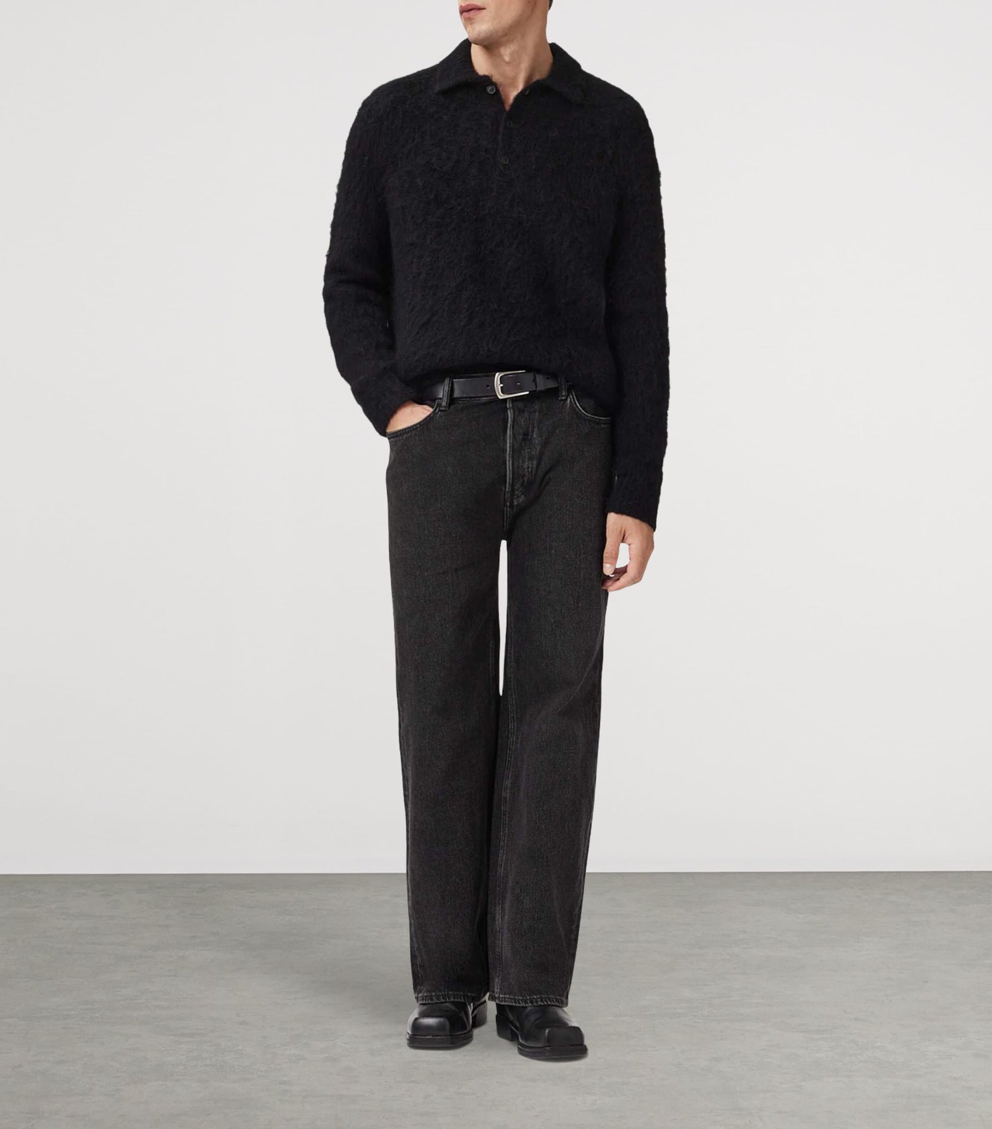 AllSaints Black Brushed Sonny Polo Sweater