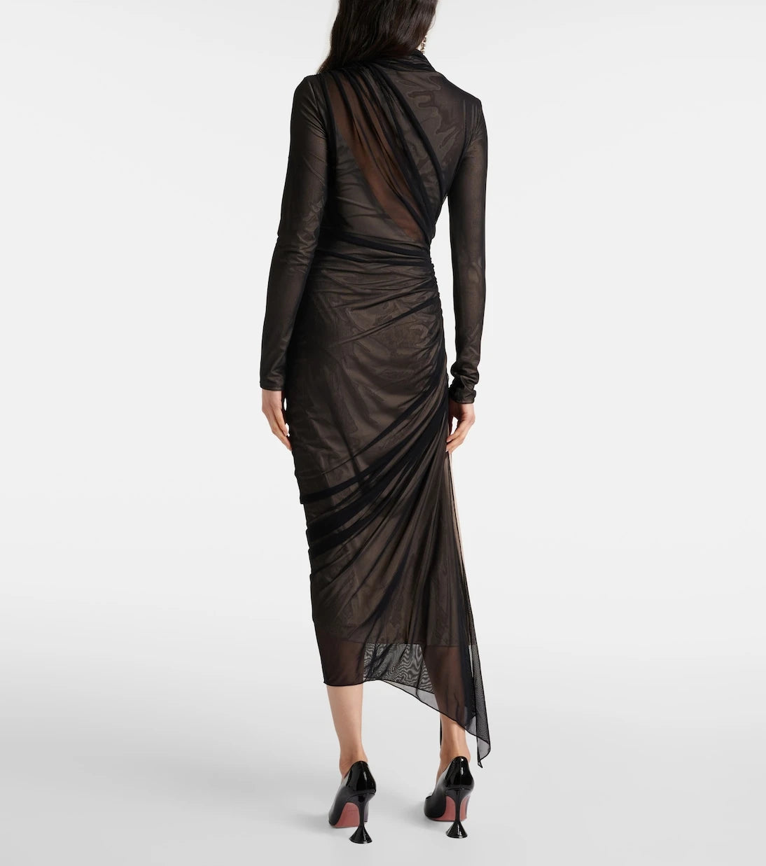 Mugler - Asymmetrical mesh midi dress