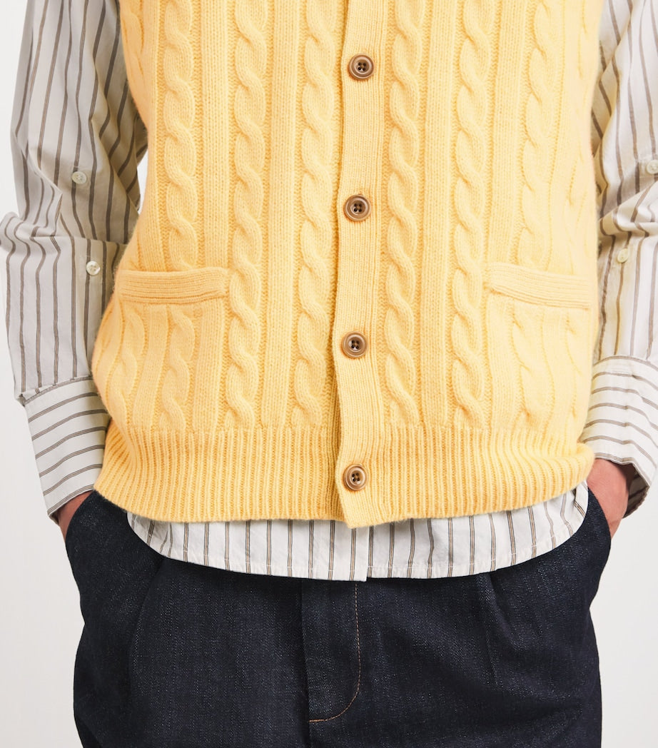 Yellow Wool-Cashmere Cable-Knit Sweater Vest