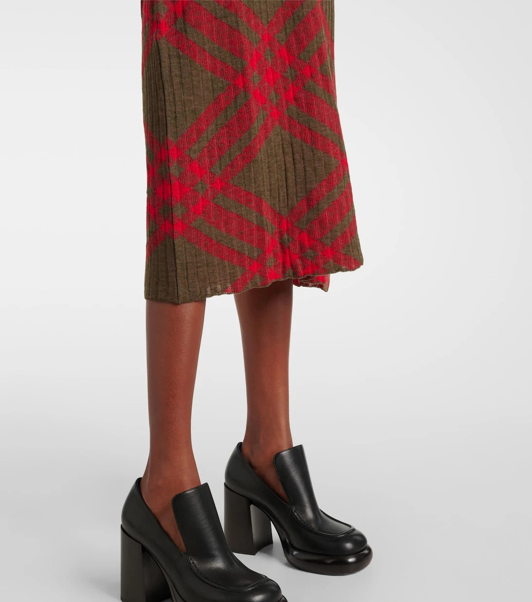 Burberry - Burberry Check ribbed-knit midi dress