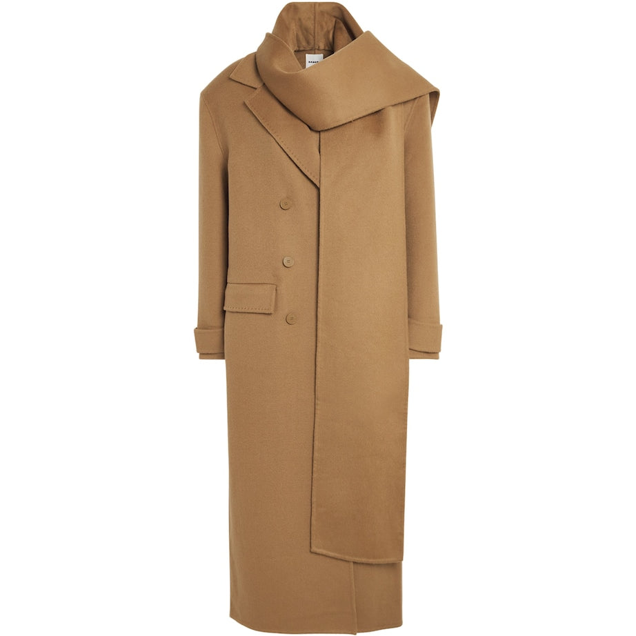 Sandro Paris Beige Wool Scarf-Detail Coat