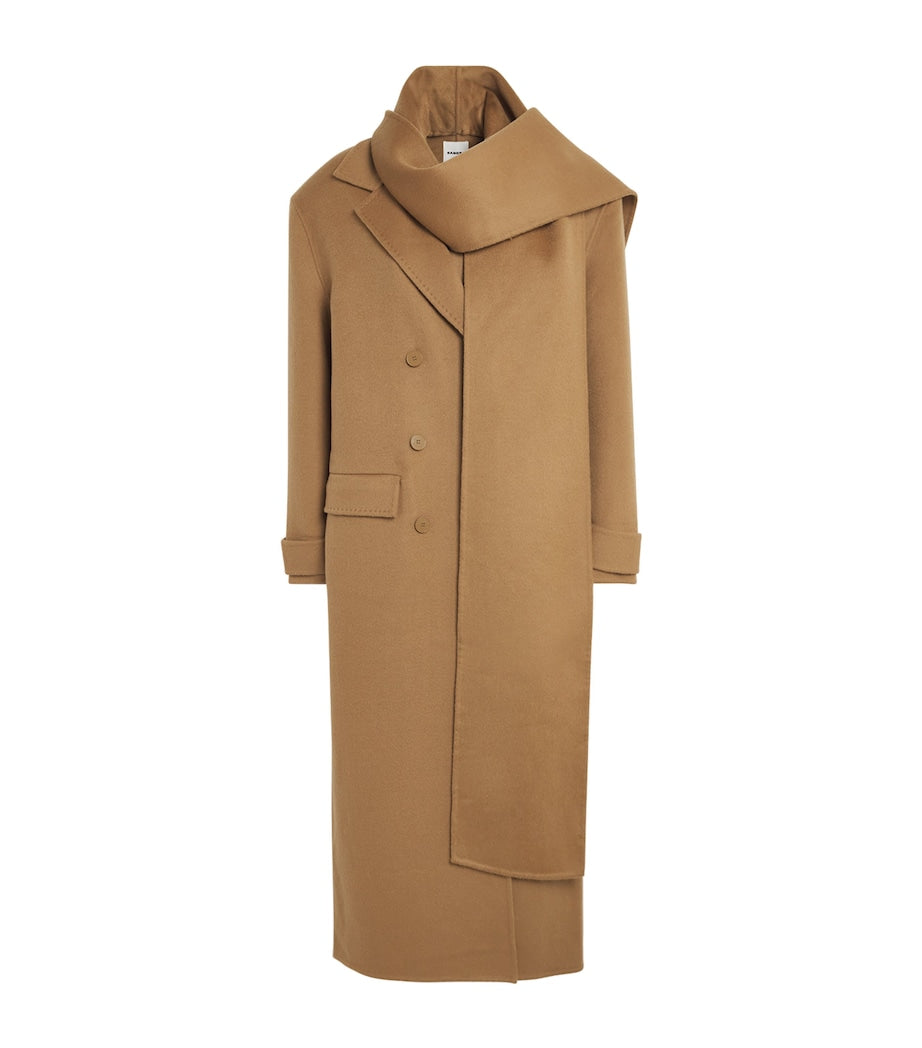 Sandro Paris Beige Wool Scarf-Detail Coat