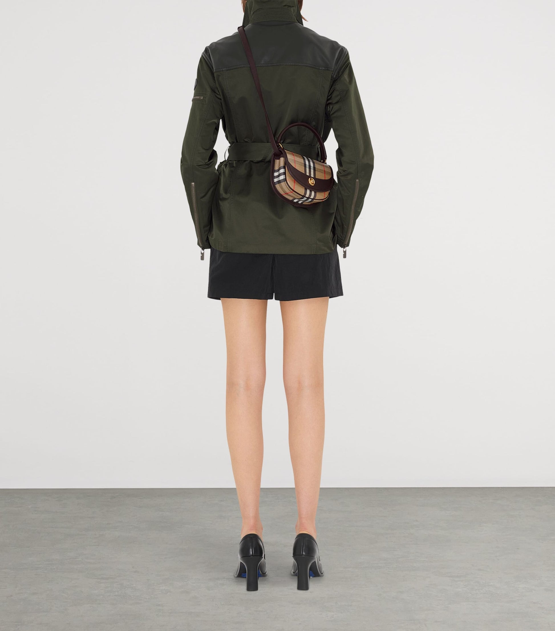 Beige Mini Check Top-Handle Bag