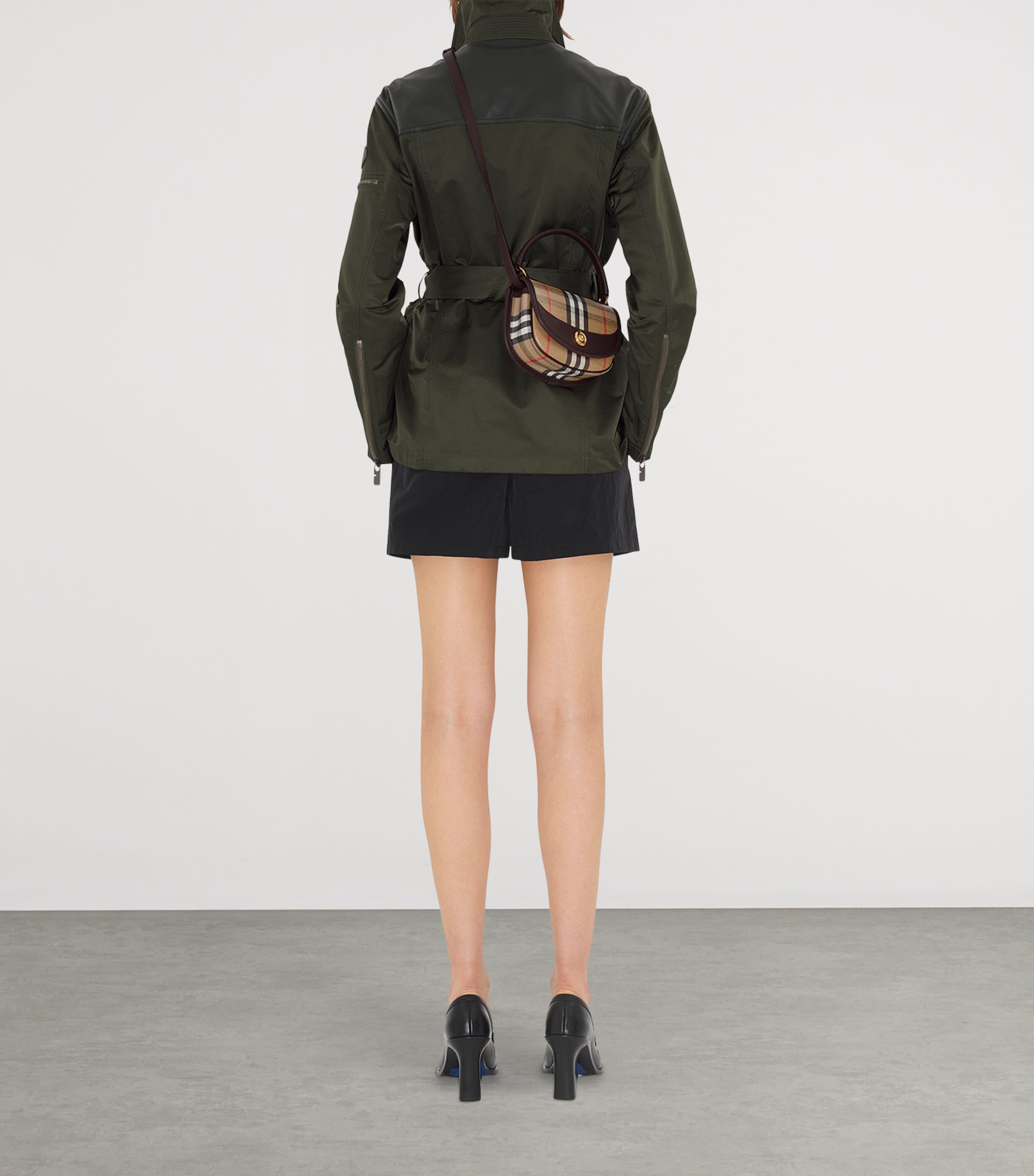 Beige Mini Check Top-Handle Bag