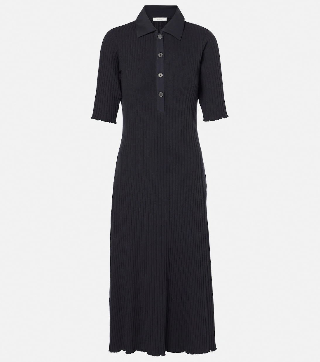 Vince - Ribbed-knit cotton-blend polo dress