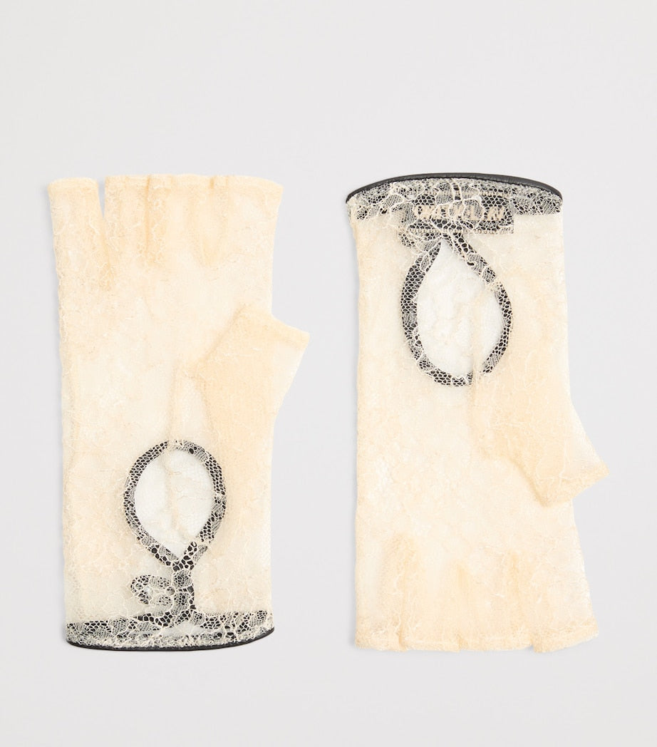 Valentino Garavani Ivory Lace Biker Gloves