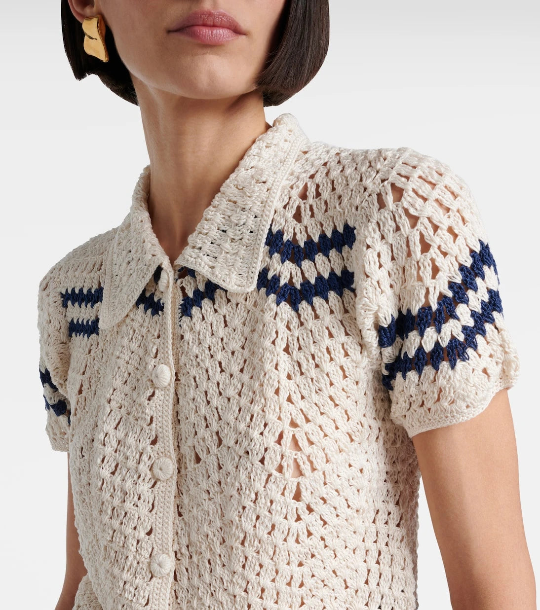 Anna Kosturova - Nautical chevron crochet cotton shirt
