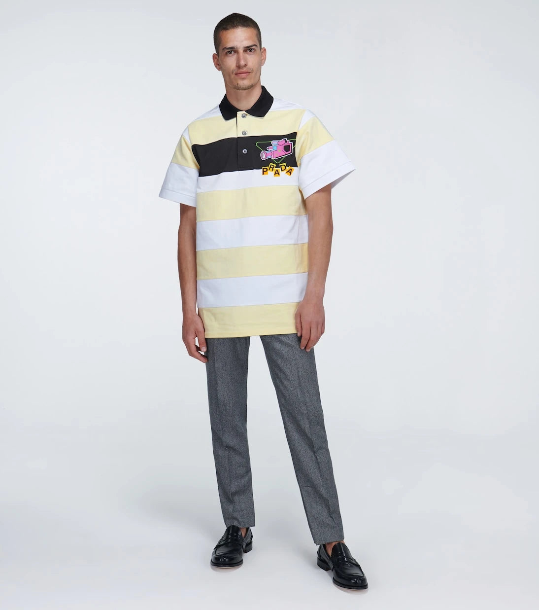 Prada - Camera printed striped polo shirt