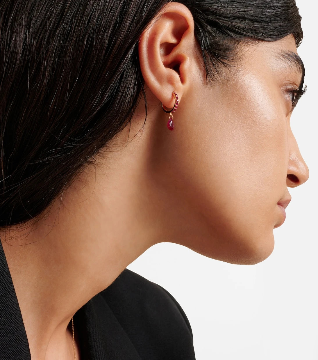 Persée - Piercing 18kt gold single earring with ruby