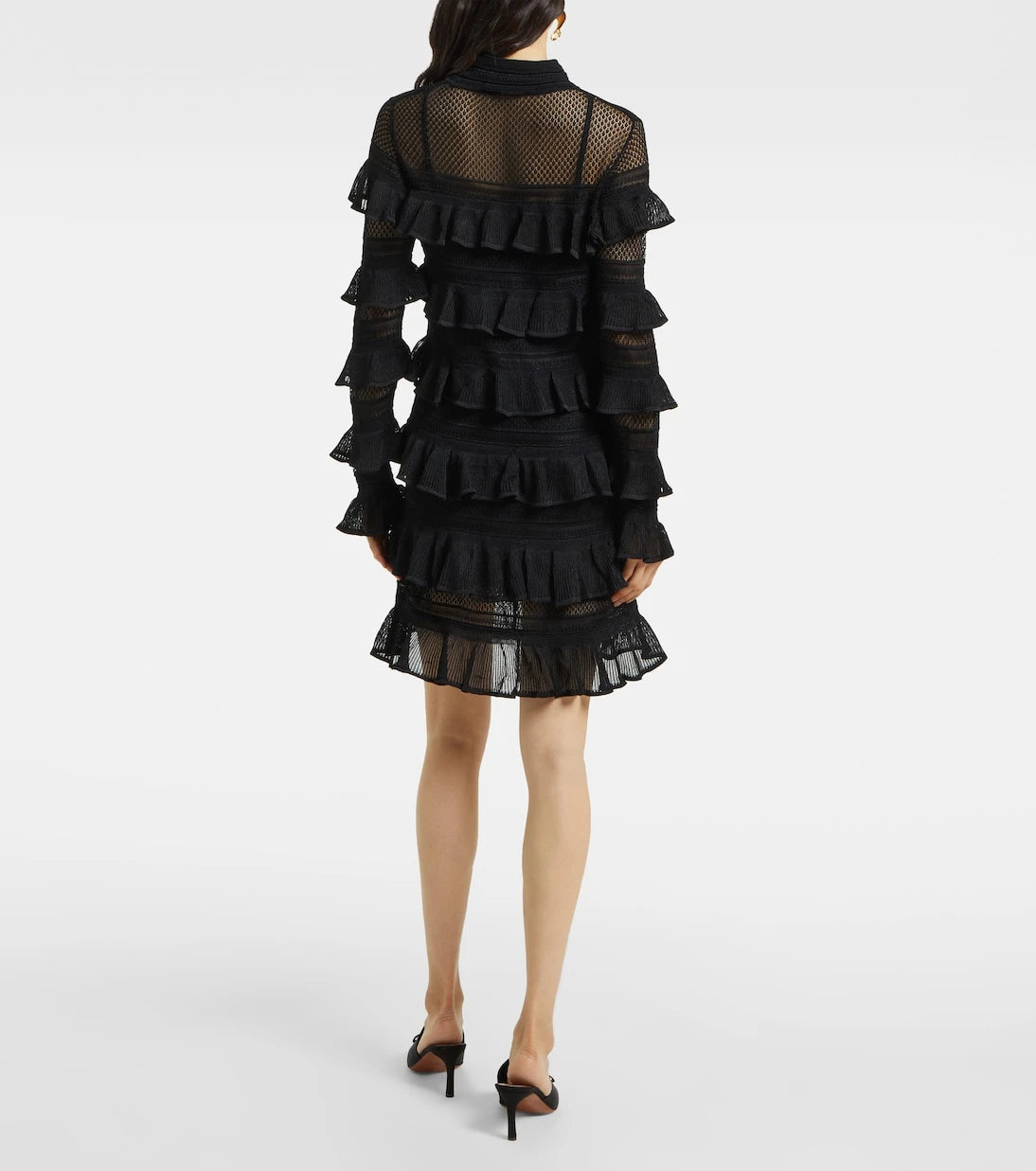 Zimmermann - Crush High Neck Frilled knitted minidress