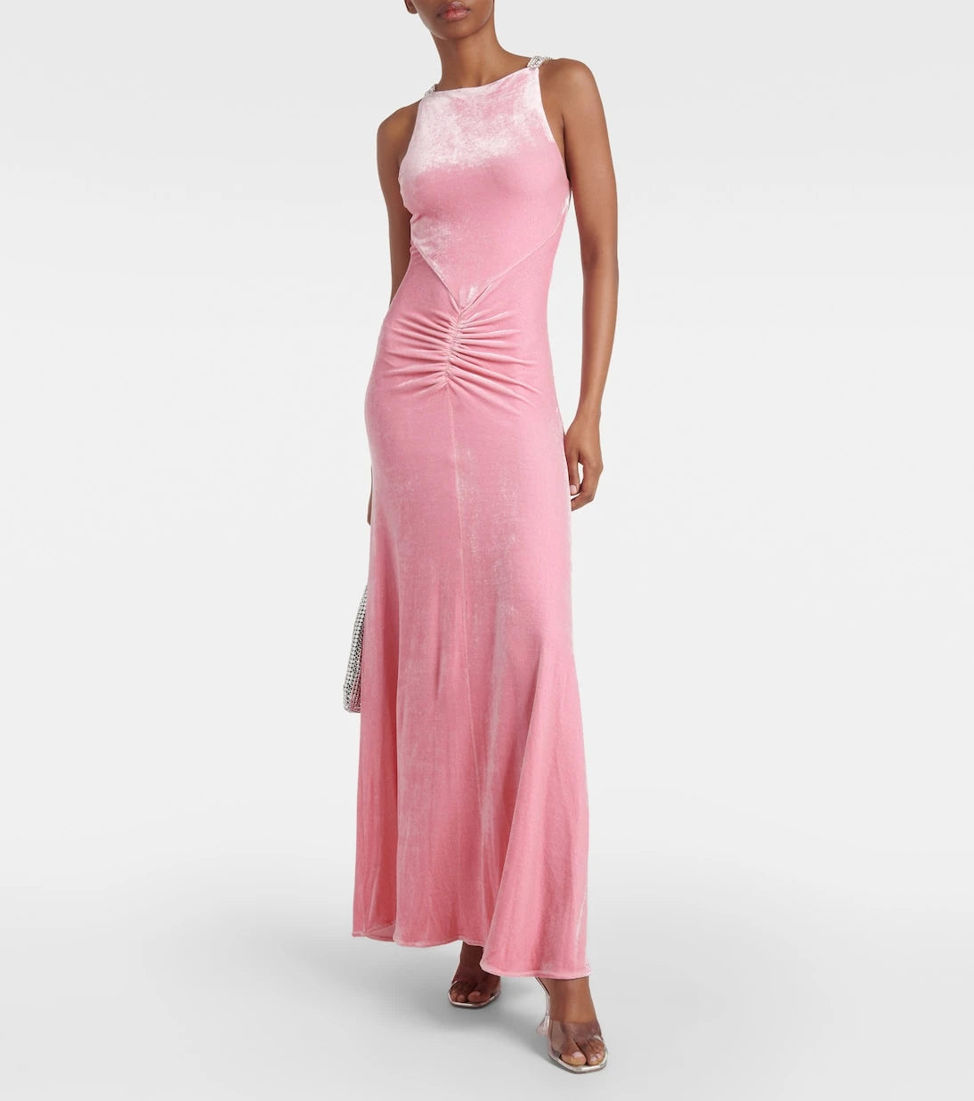 Rabanne - Embellished ruched velvet gown