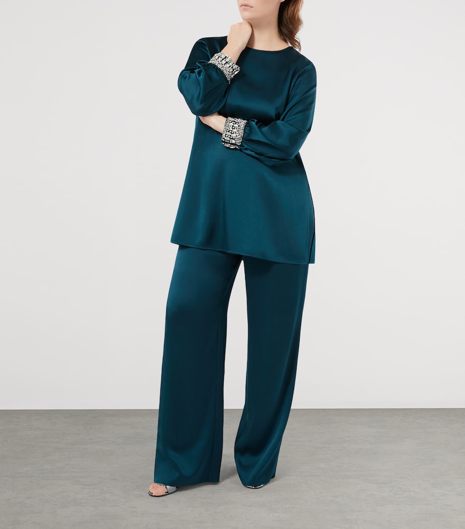 Marina Rinaldi Green Satin Embellished Liguria Blouse