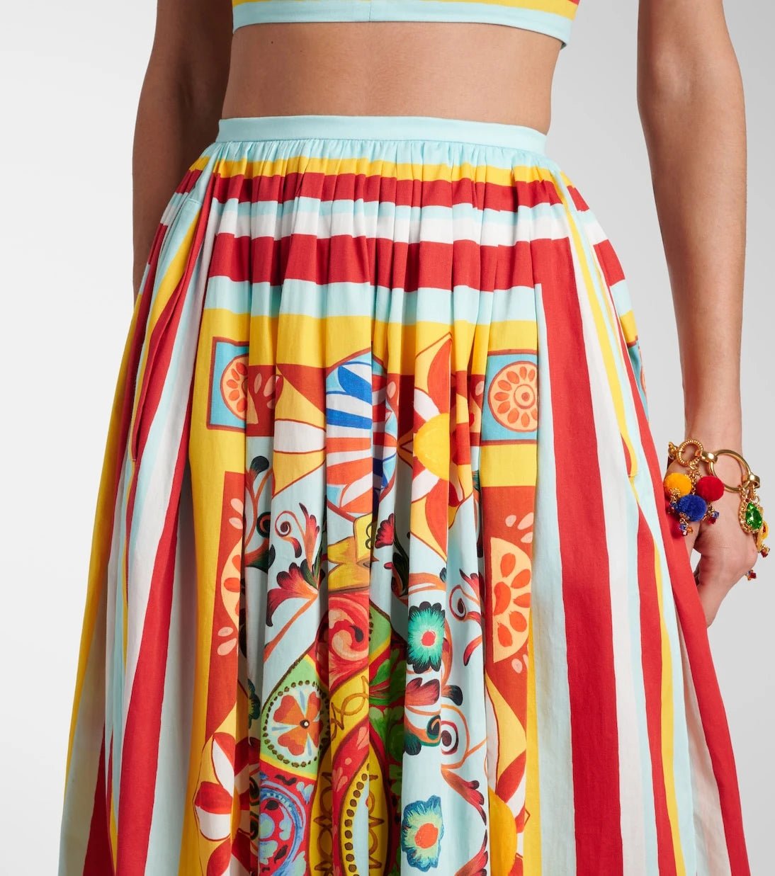 Dolce&Gabbana - Pleated printed cotton midi skirt