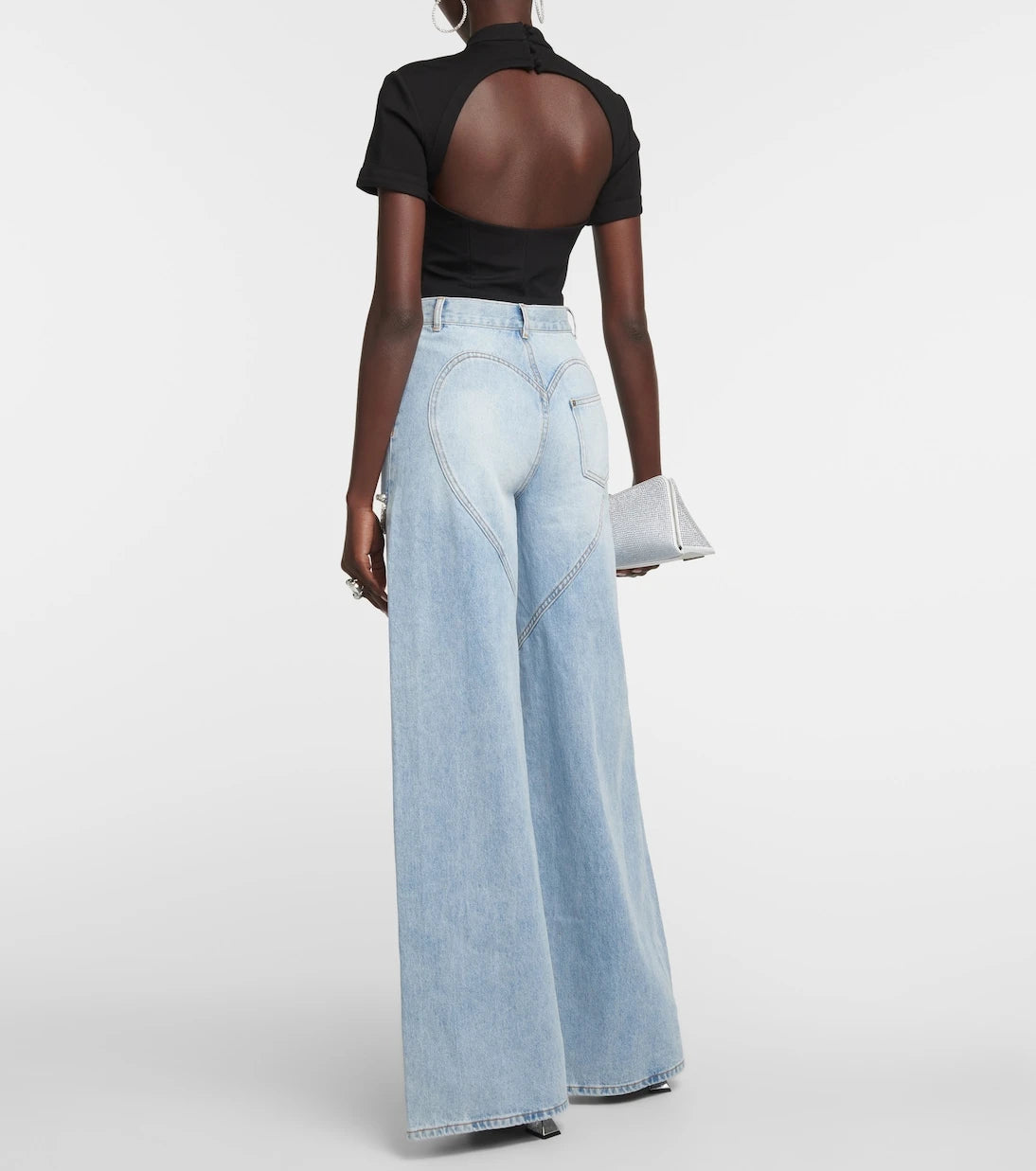 Area - Cutout embellished high-rise wide-leg jeans