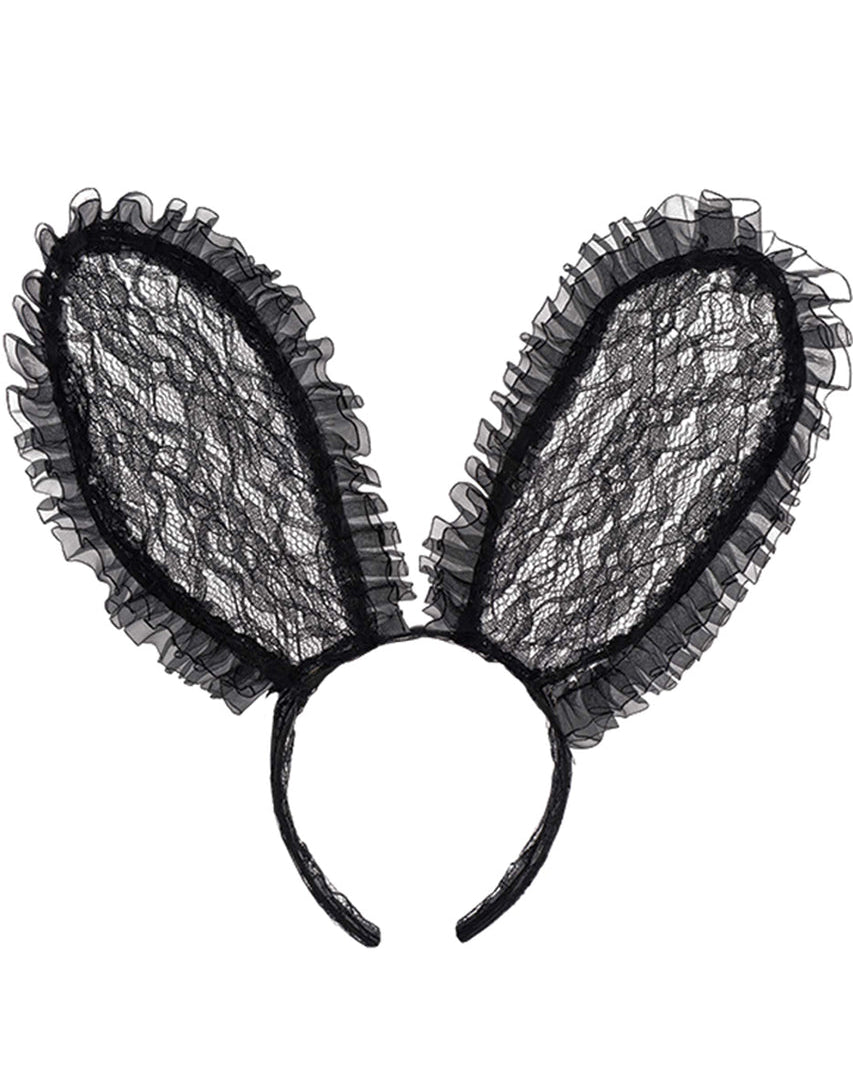 Black Lace Bunny Ears Costume Accessory