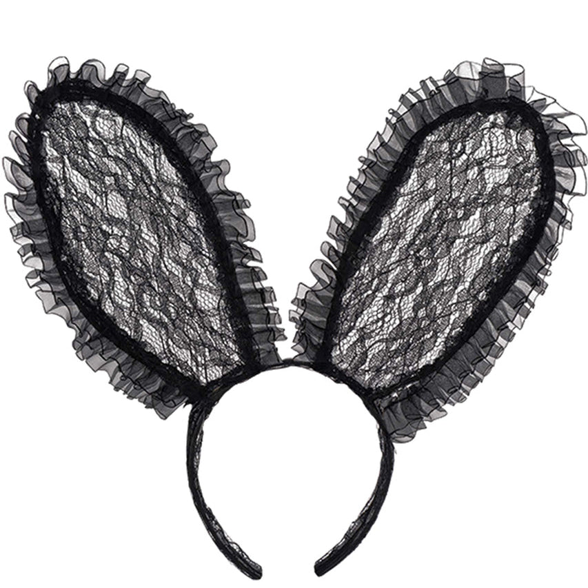 Black Lace Bunny Ears Costume Accessory
