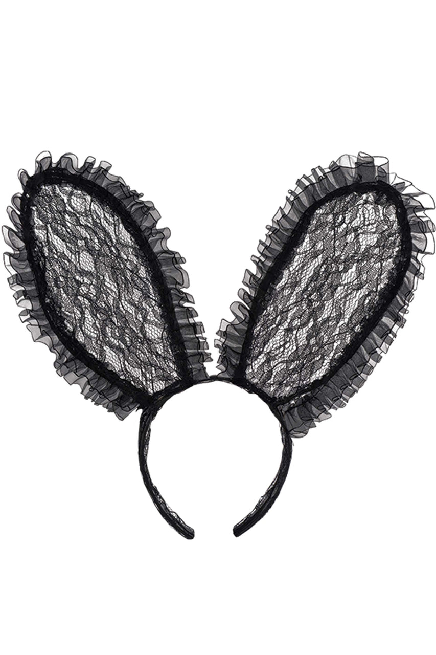 Black Lace Bunny Ears Costume Accessory