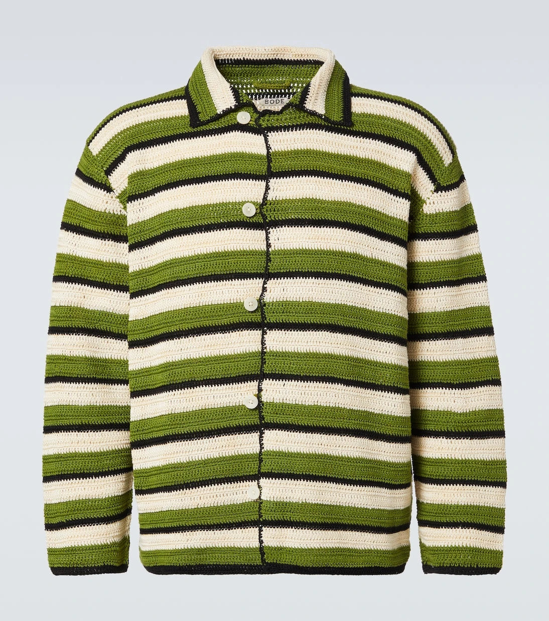 Bode - Weedy striped crochet cotton shirt