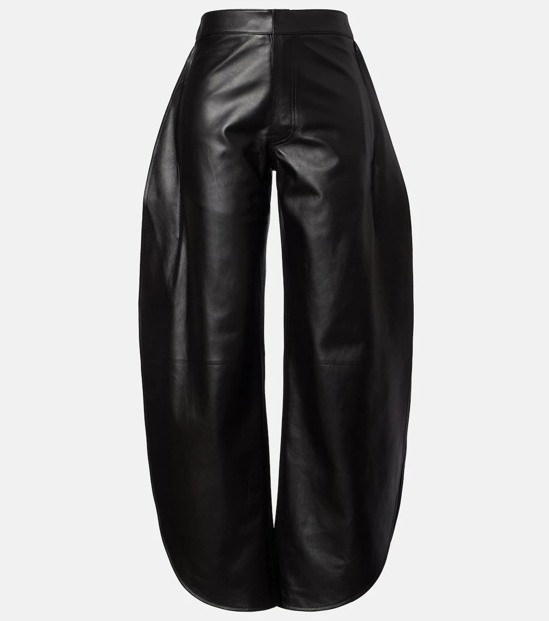 Alaïa - بنطال جلدي بخصر مرتفع وأرجل برميلية