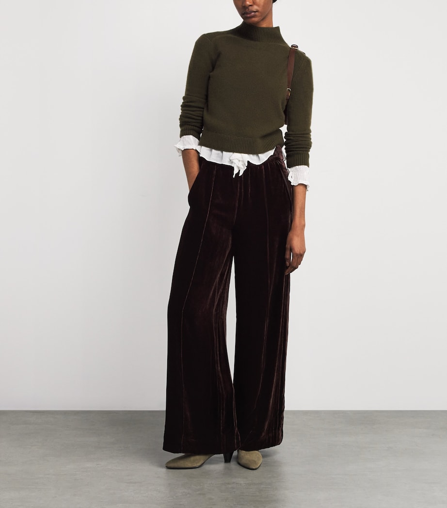 ME+EM Brown Velvet Wide-Leg Trousers