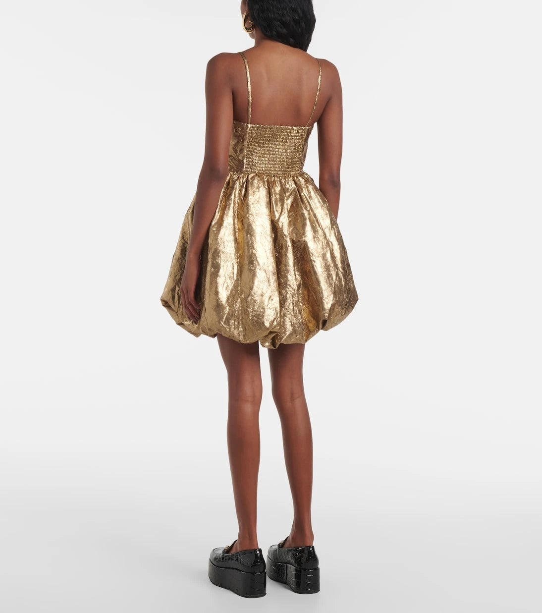 Ganni - Bow-detail metallic balloon minidress