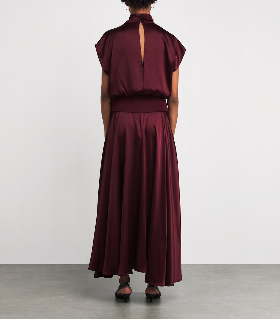 ESSE Studios Burgundy Silk Cowl-Neck Top