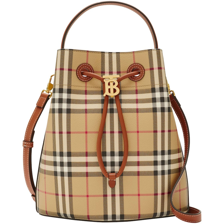 Brown Small Check Monogram Bucket Bag