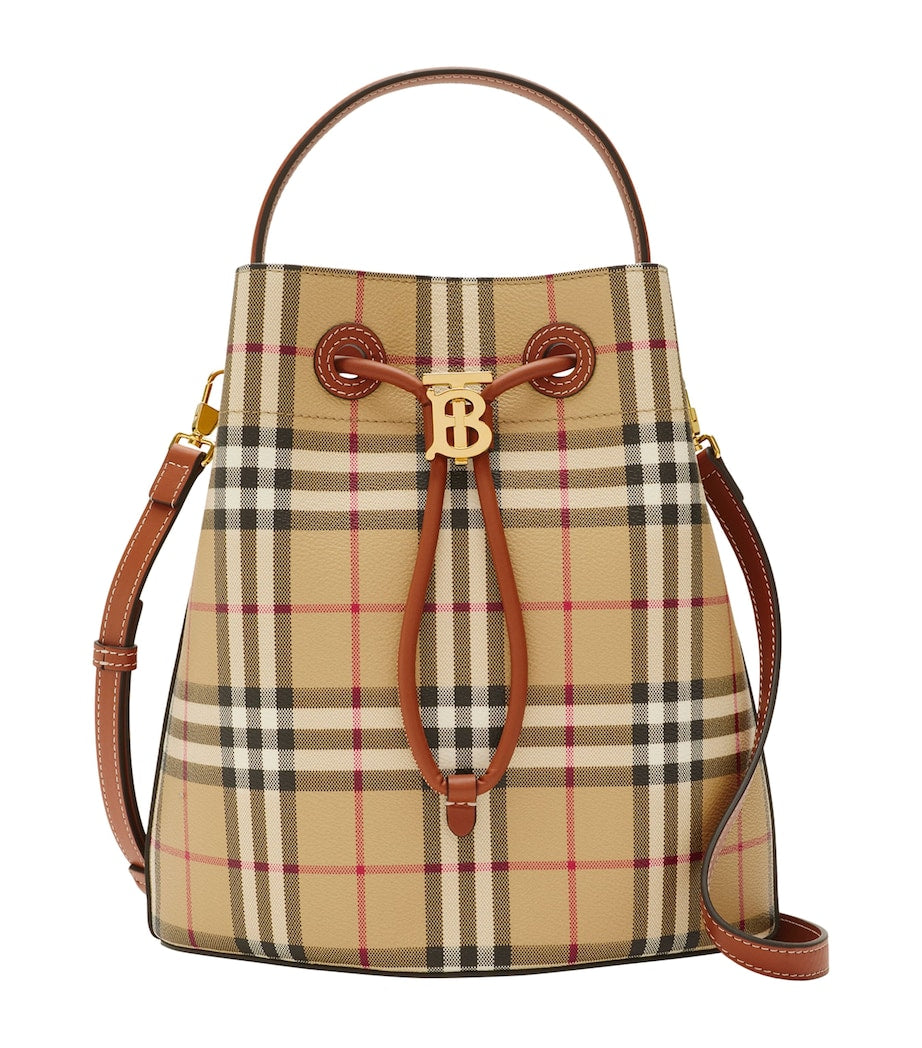 Brown Small Check Monogram Bucket Bag