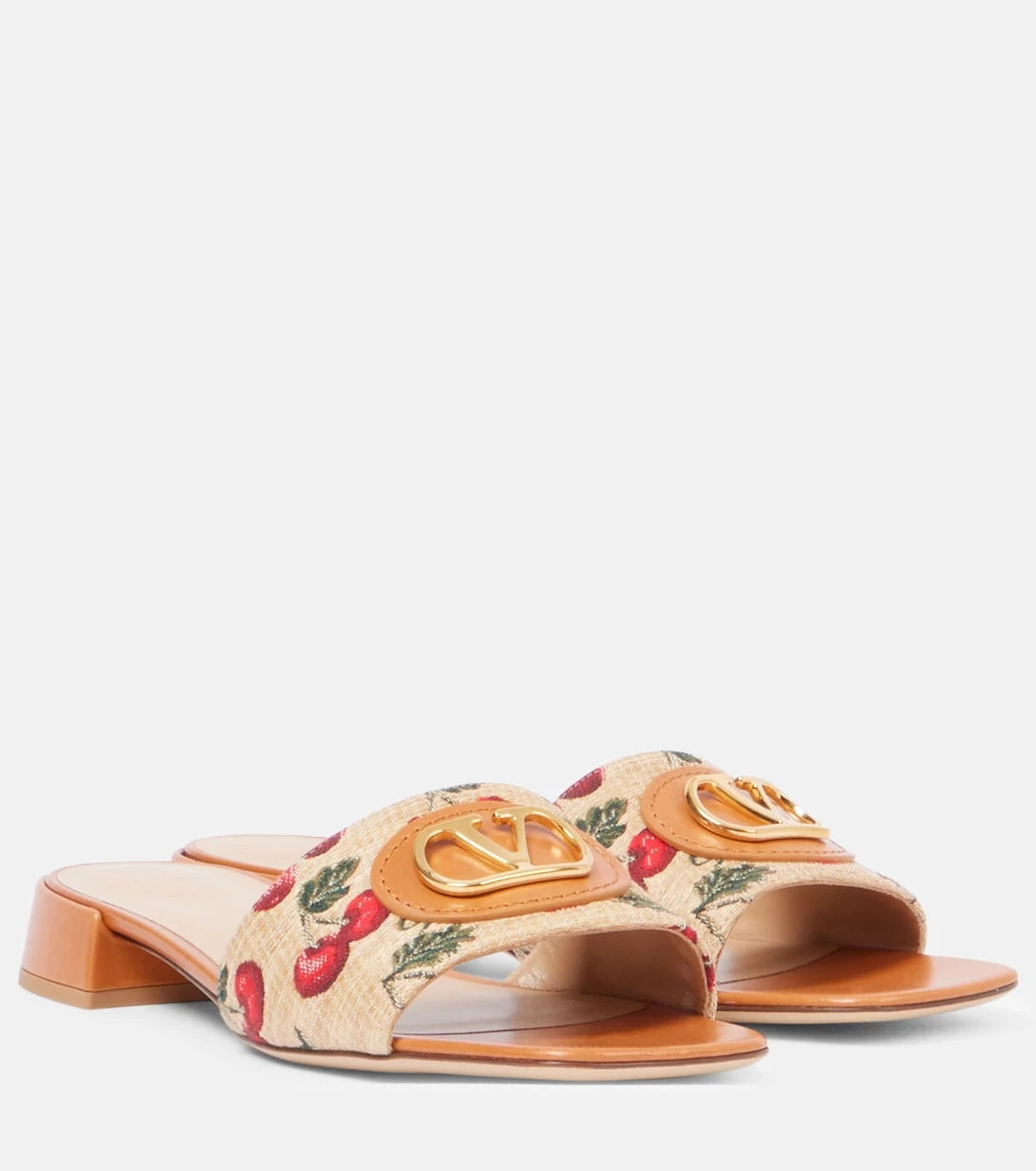 Valentino Garavani - VLogo Cherryfic leather-trimmed slides