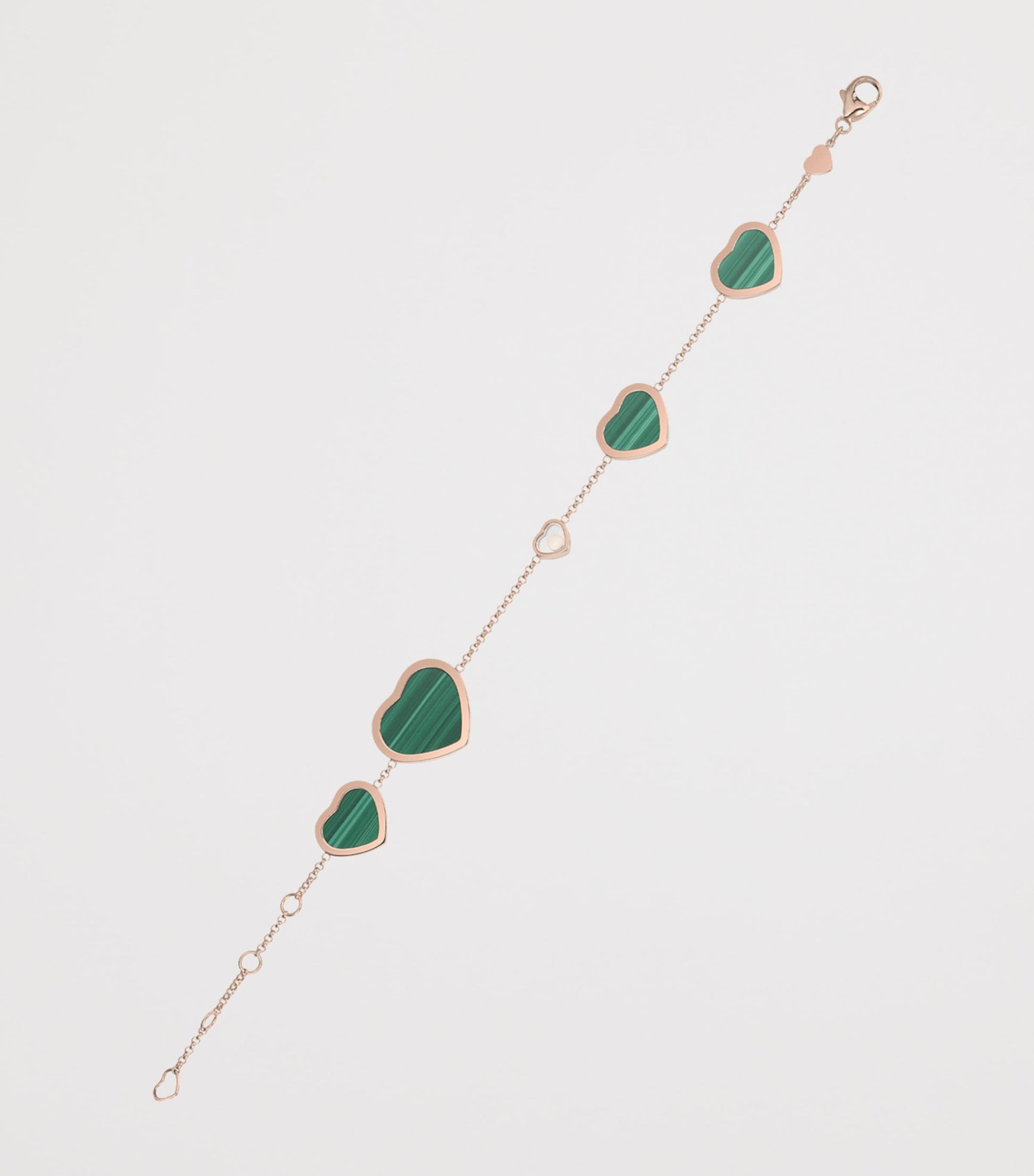 Rose Gold, Diamond and Malachite Happy Hearts Bracelet