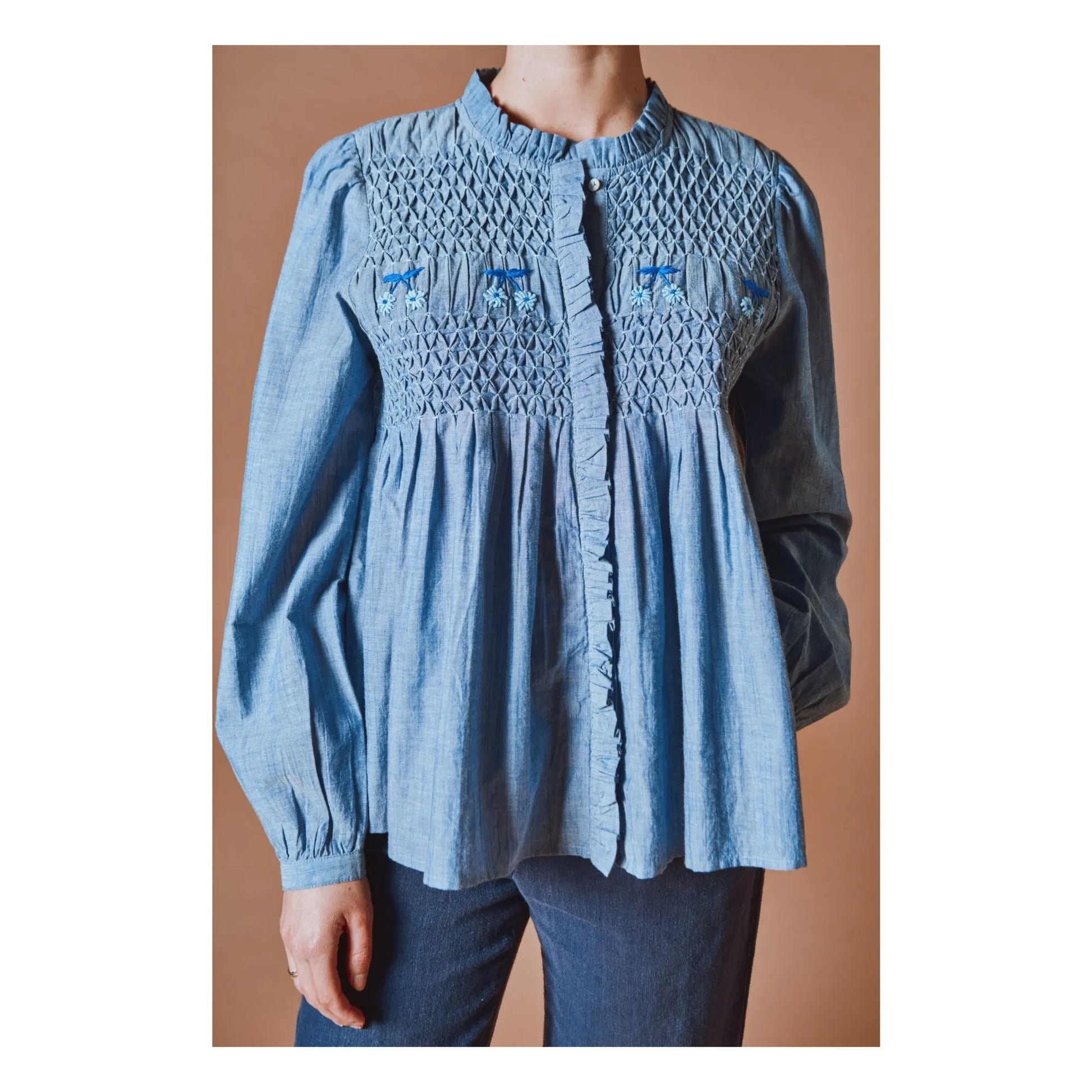 Emile et Ida - Smocks Chambray Cotton Blouse | Blue