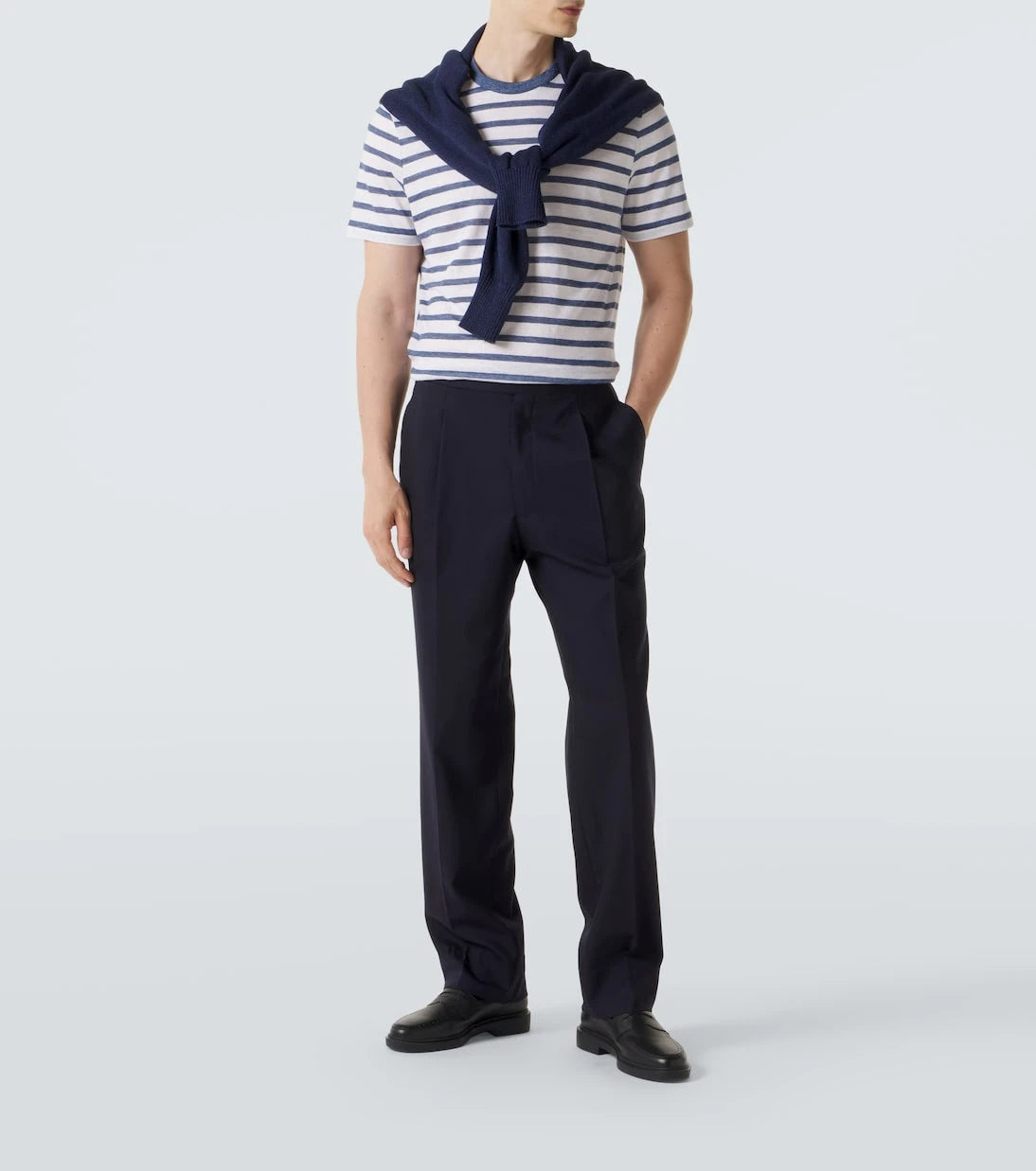 Dunhill - Striped linen and cotton T-shirt