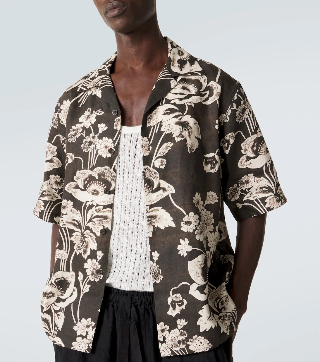 Commas - Floral linen bowling shirt