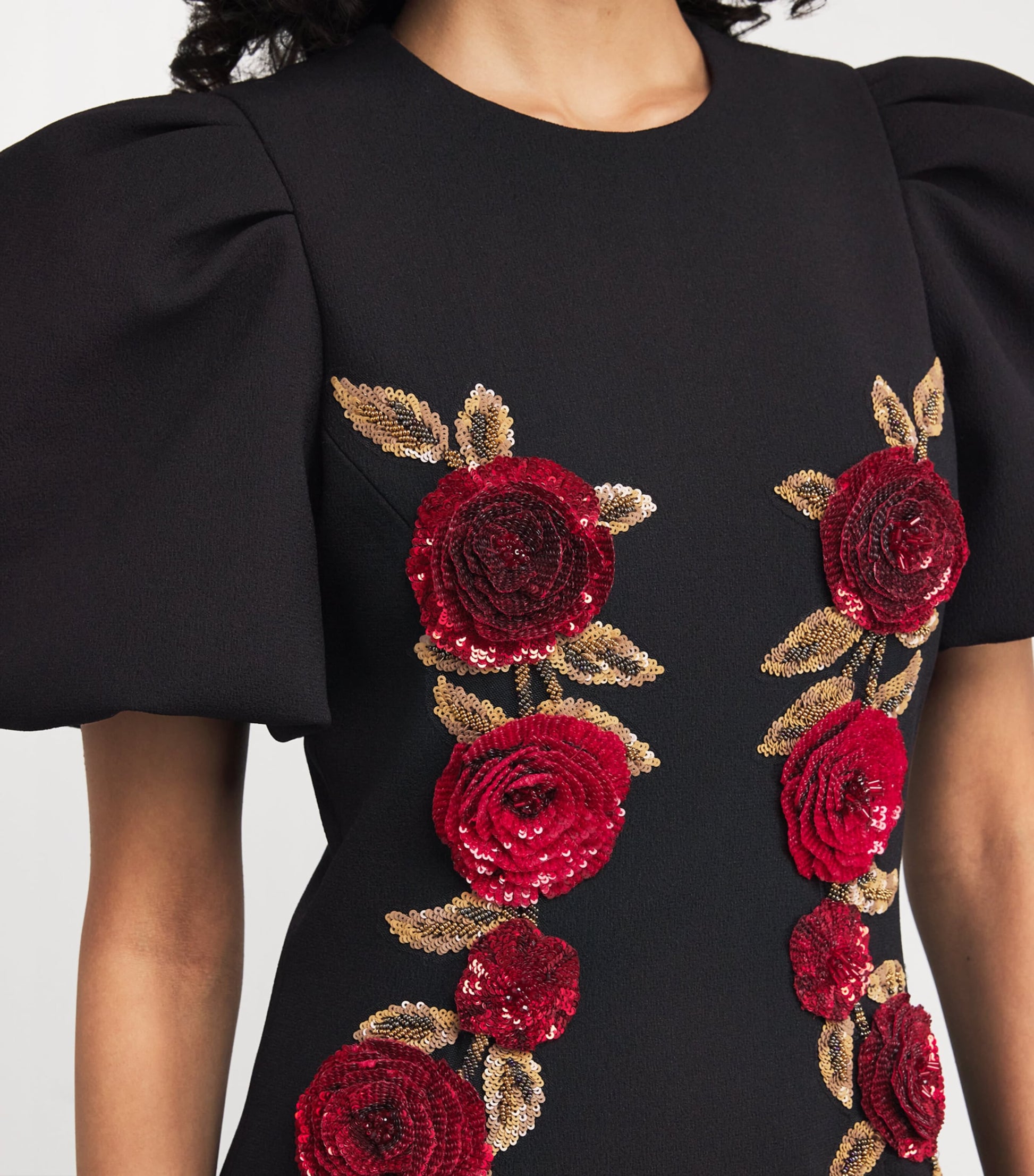 Rebecca Vallance Black Appliqué Rosetta Midi Dress