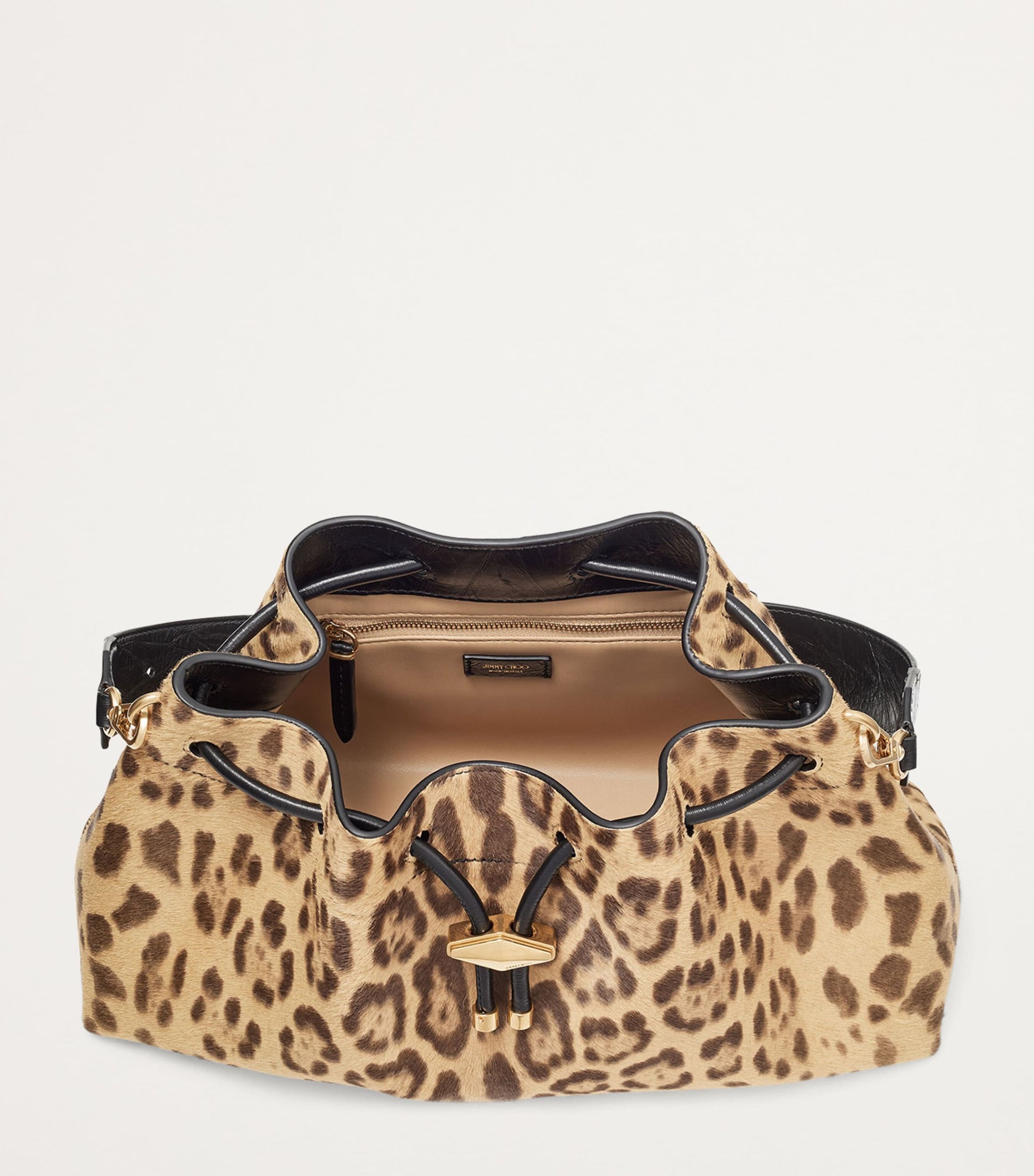 Gold Medium Cinch Leopard Print Bucket Bag