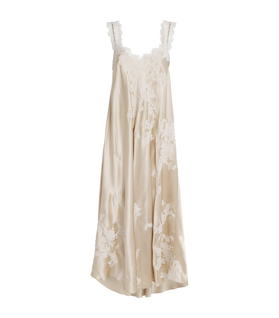 TORLOWEI Ivory Silk Lace Patsy Nightdress