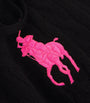 Black Wool-Cashmere Cable-Knit Pink Pony Hoodie