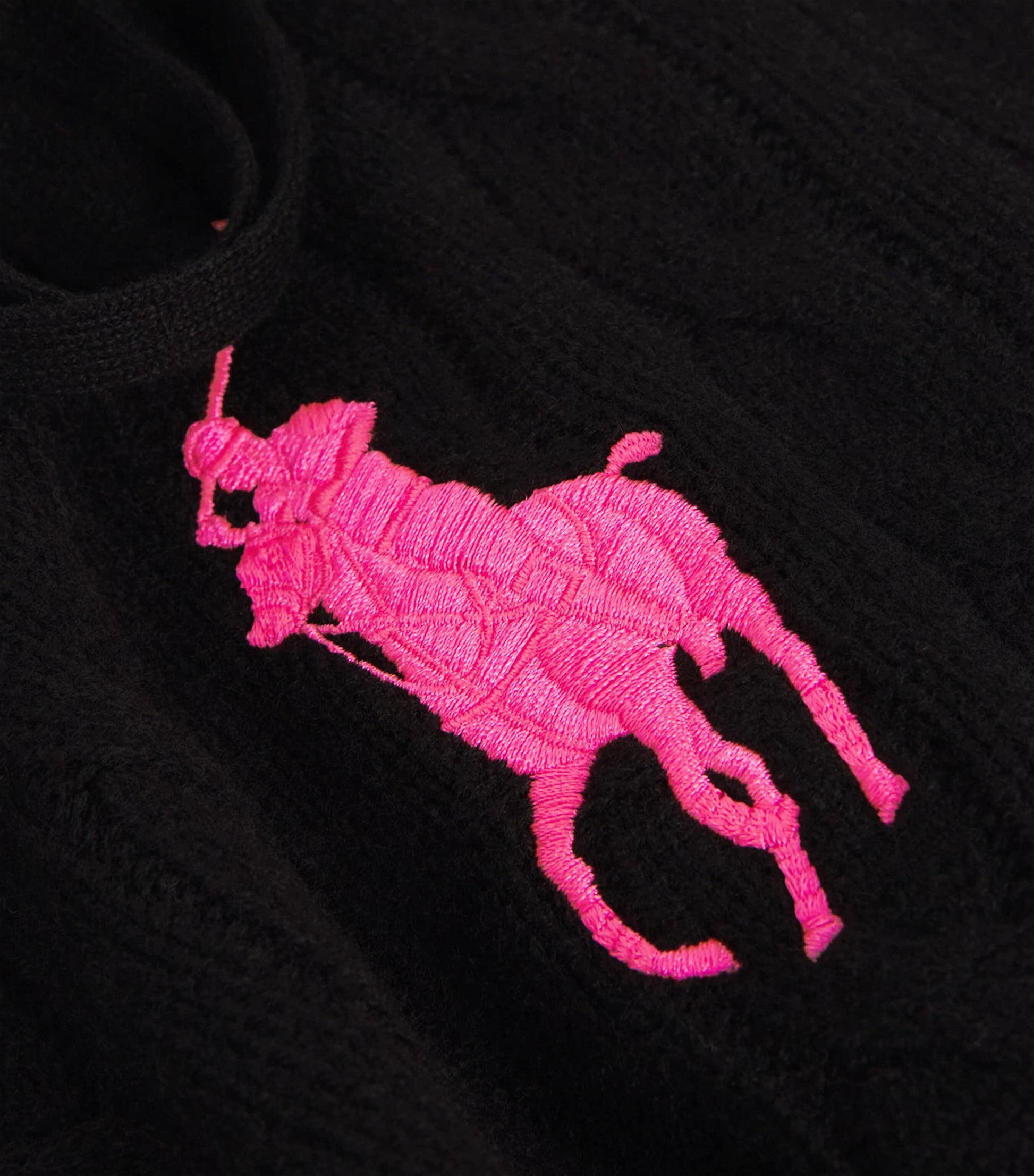 Black Wool-Cashmere Cable-Knit Pink Pony Hoodie