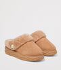 Beige Diamond Maxi Suede-Shearling Mules