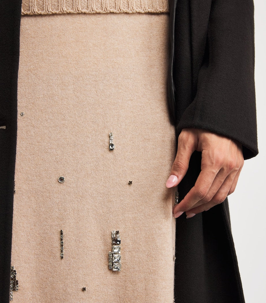 Fabiana Filippi Beige Wool-Silk-Cashmere Embellished Skirt