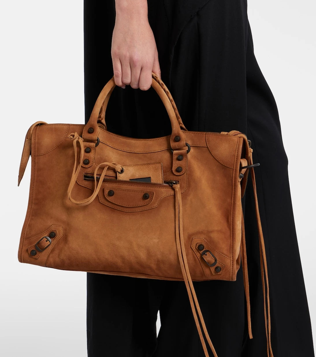Balenciaga - حقيبة Le City Medium المصنوعة من جلد الشمواه ذات المقبض العلوي