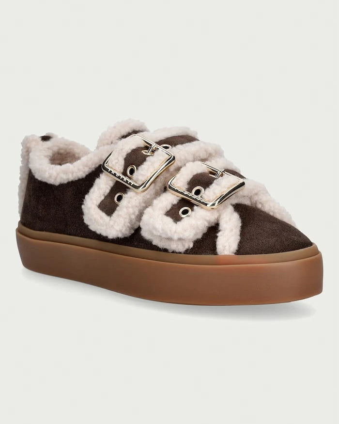 Inuikii Shearling Low Velcro Buckle süet kadın sneaker