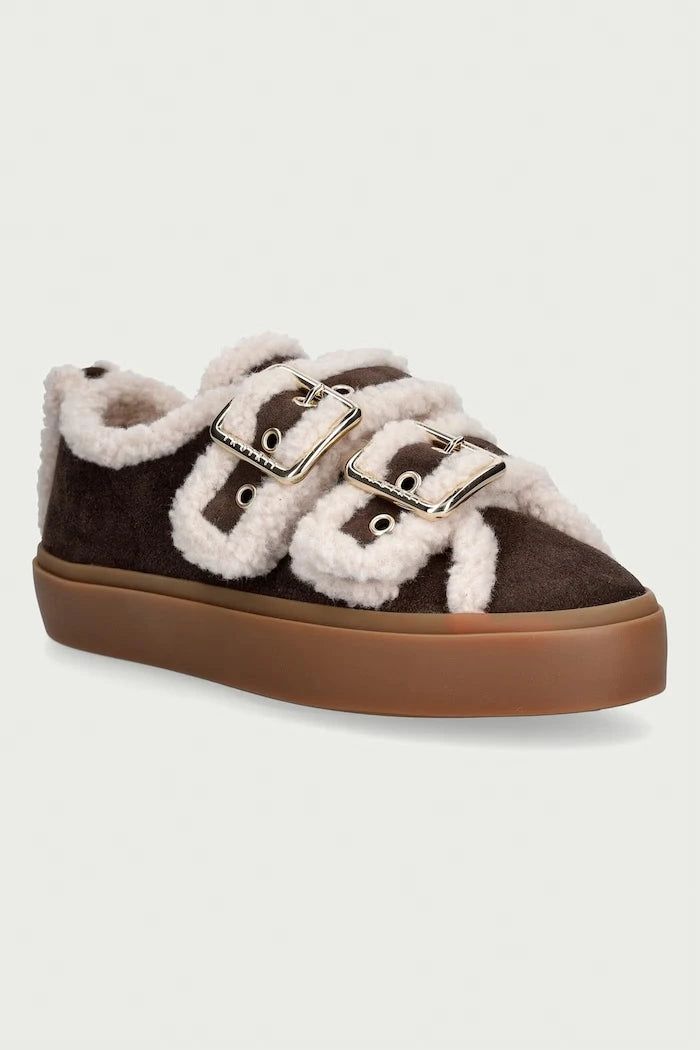 Inuikii Shearling Low Velcro Buckle süet kadın sneaker