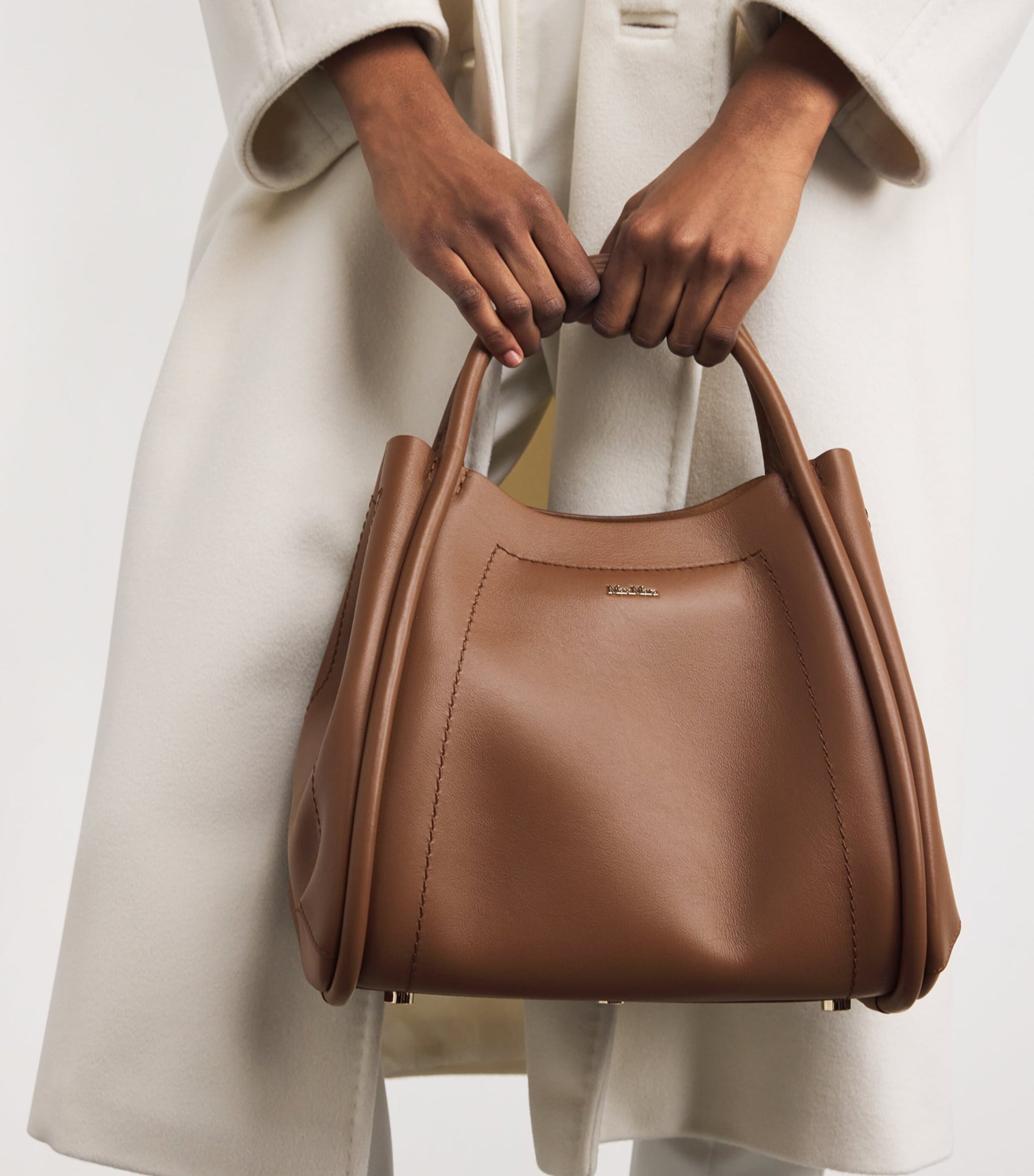 Max Mara Brown Small Leather Marine Top-Handle Bag